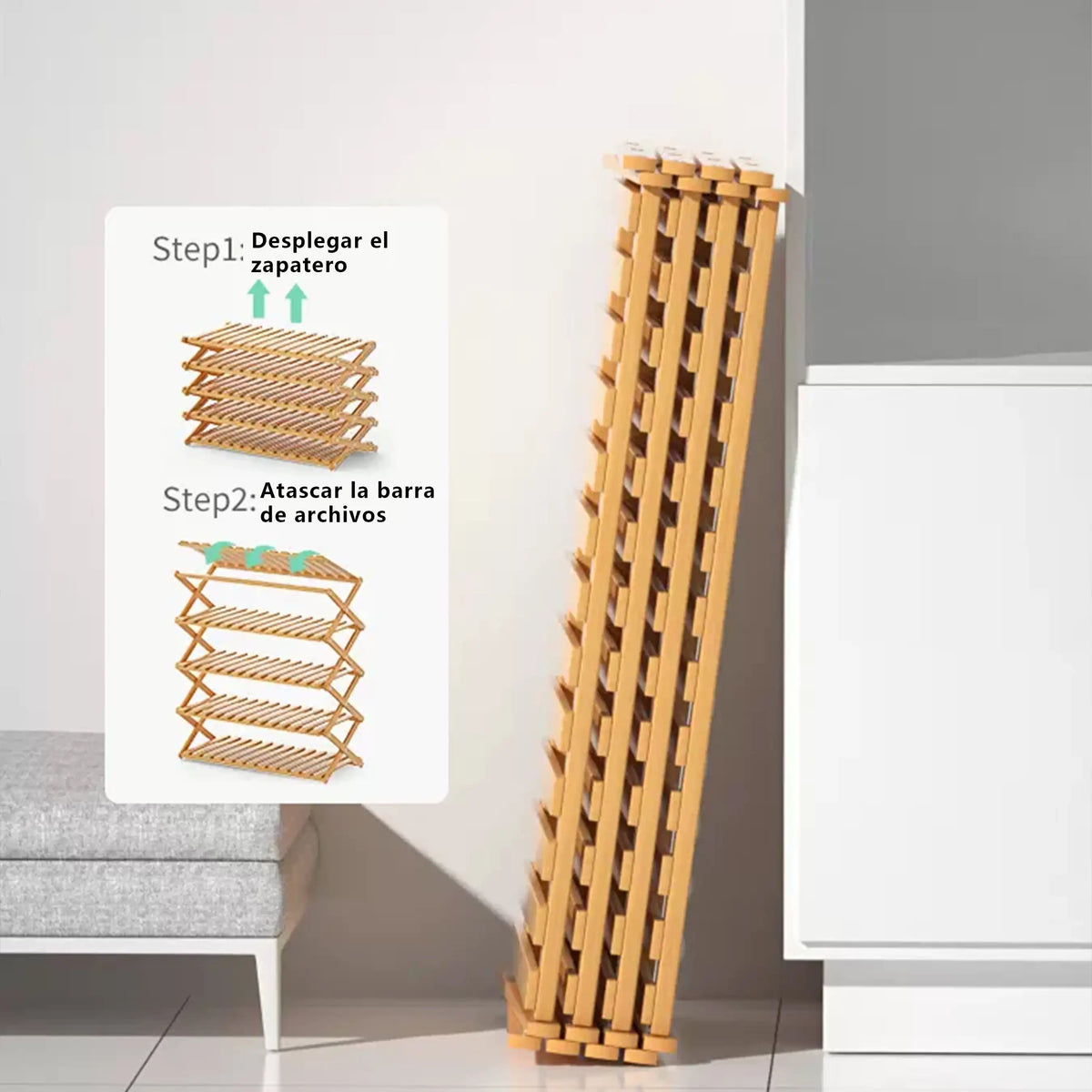 Zapatera Modelo X Bamboo 6 Niveles Shoe Rack Convertible Shoe Shelf/Cabinet Modern Home Furniture Multifunctional