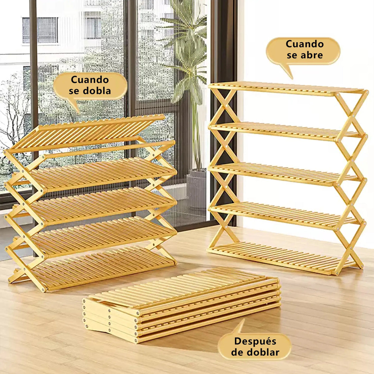 Zapatera Modelo X Bamboo 6 Niveles Shoe Rack Convertible Shoe Shelf/Cabinet Modern Home Furniture Multifunctional