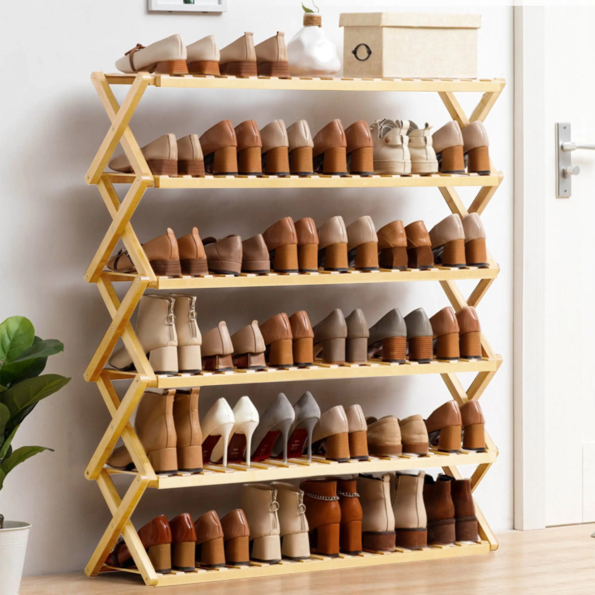 Zapatera Modelo X Bamboo 6 Niveles Shoe Rack Convertible Shoe Shelf/Cabinet Modern Home Furniture Multifunctional