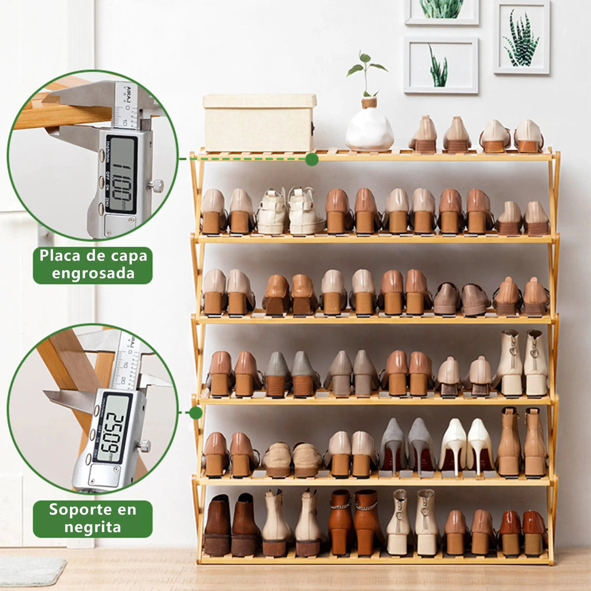 Zapatera Modelo X Bamboo 6 Niveles Shoe Rack Convertible Shoe Shelf/Cabinet Modern Home Furniture Multifunctional