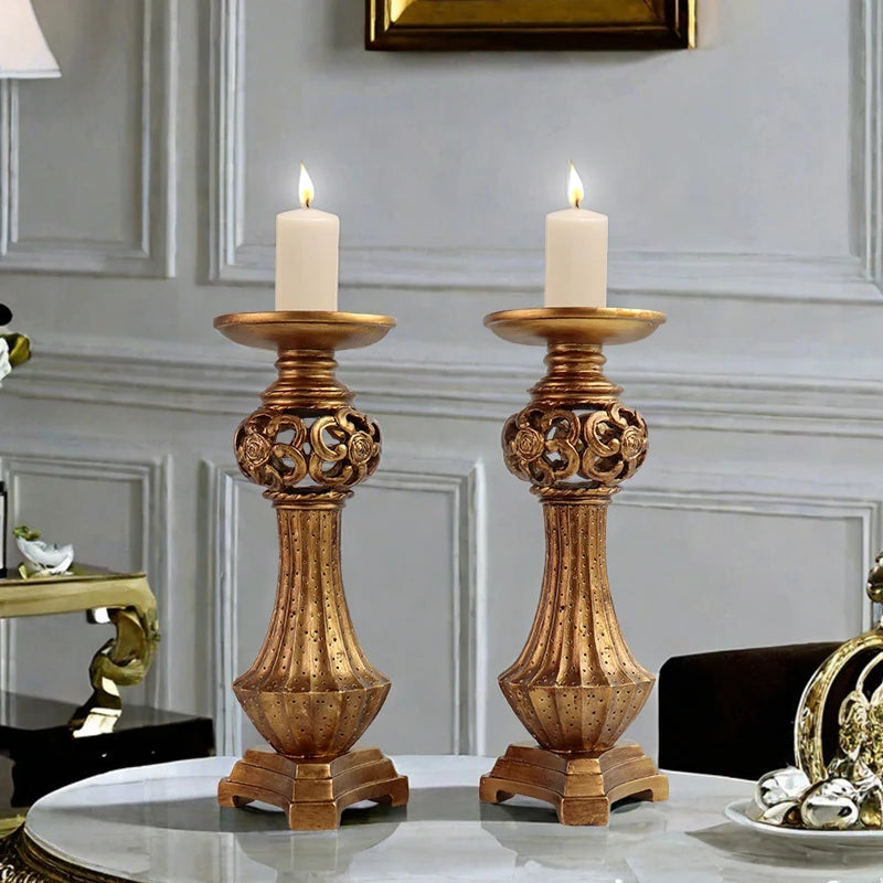 US Stock! Set of Hand-painted Resin Candle Holders with Hollow Flower Carvings-Fashion Home Decor for Enthusiasts Event Planners