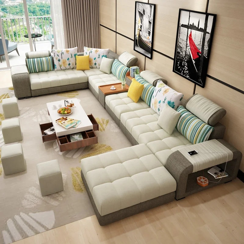 Home Furniture Popular Modern U Shape Sectional Corner Customized  Linen Flannel Fabric Cheap Guangzhou Sofa Set for Living Room