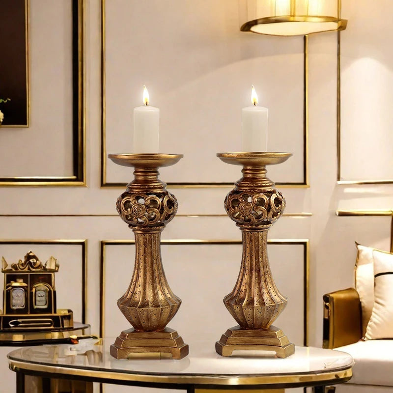 US Stock! Set of Hand-painted Resin Candle Holders with Hollow Flower Carvings-Fashion Home Decor for Enthusiasts Event Planners