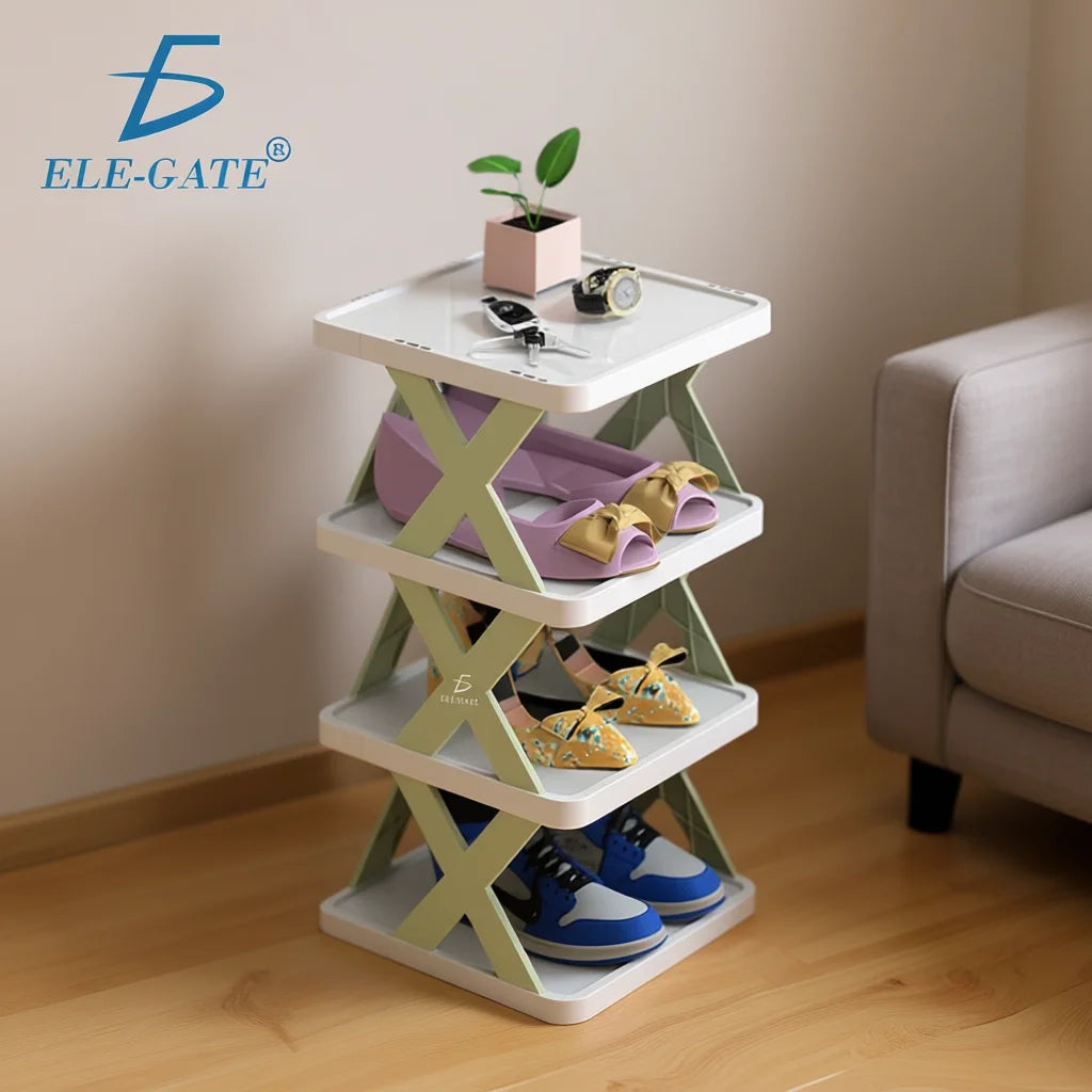 Foldable 4-Level Shoe Rack Organizer ELE-GATE Modern Minimalist Plastic Storage Shelf Home Furniture Freestanding Living Room