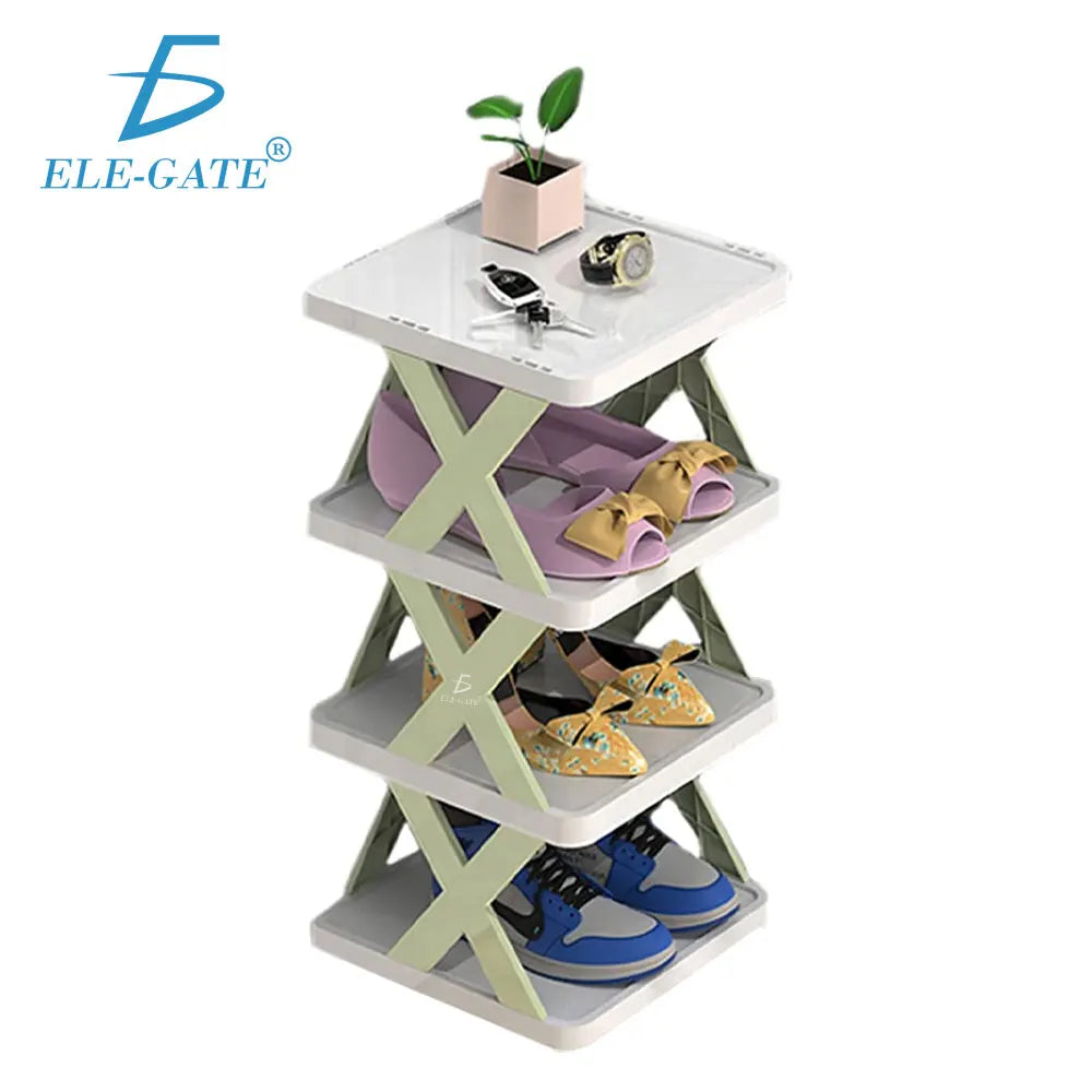 Foldable 4-Level Shoe Rack Organizer ELE-GATE Modern Minimalist Plastic Storage Shelf Home Furniture Freestanding Living Room