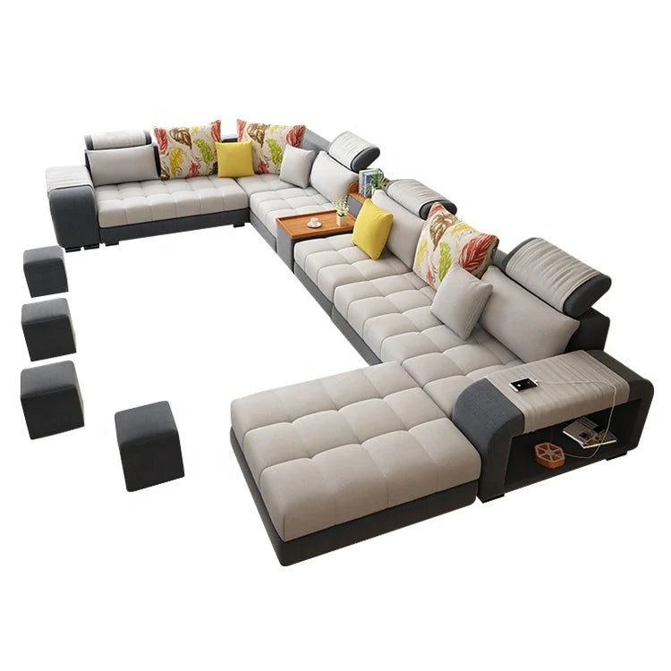 Home Furniture Popular Modern U Shape Sectional Corner Customized  Linen Flannel Fabric Cheap Guangzhou Sofa Set for Living Room