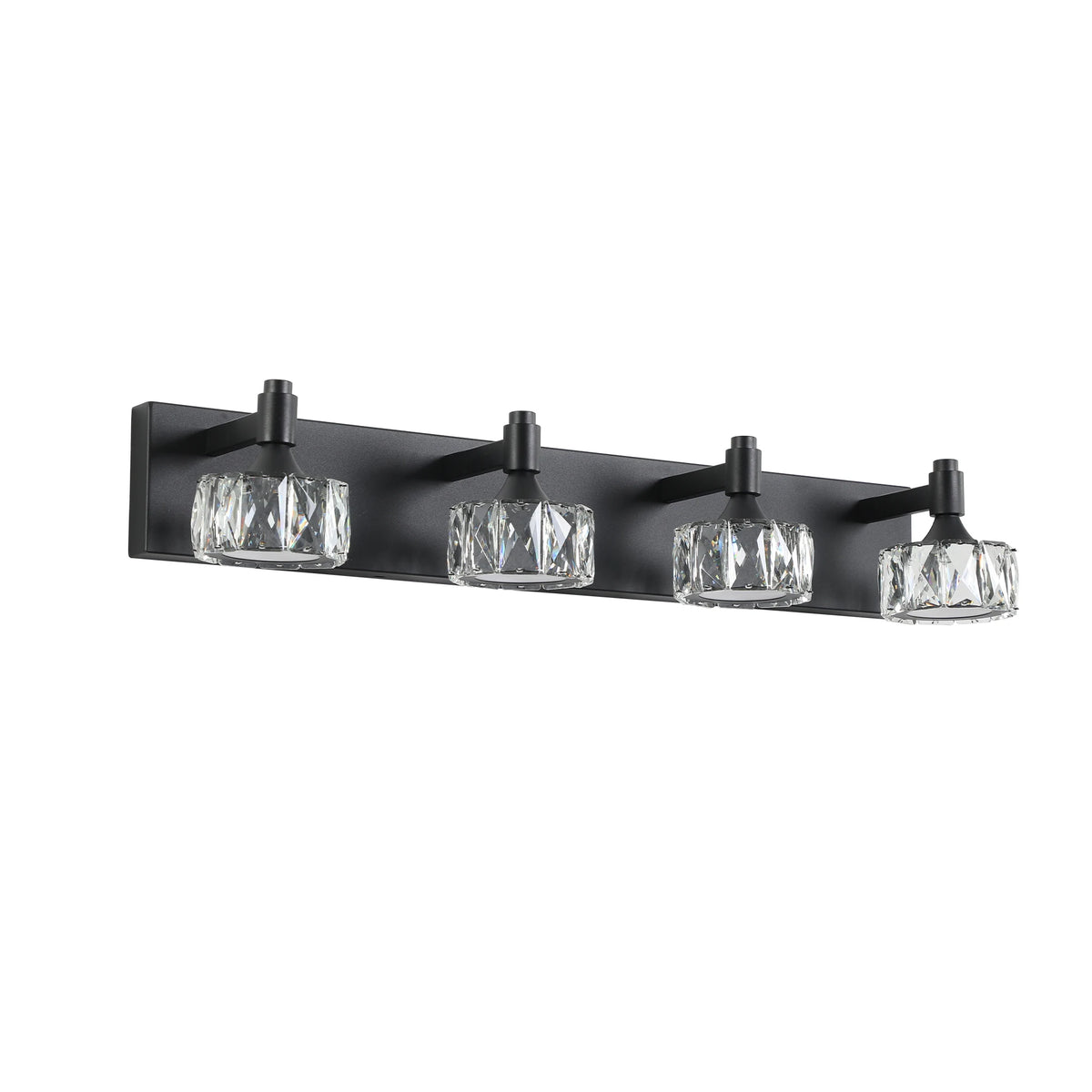 Modern 4-Light Matte Black LED Vanity Light Fixture with Crystal Glass Shades, Bathroom Wall Sconce for Contemporary Home Decor
