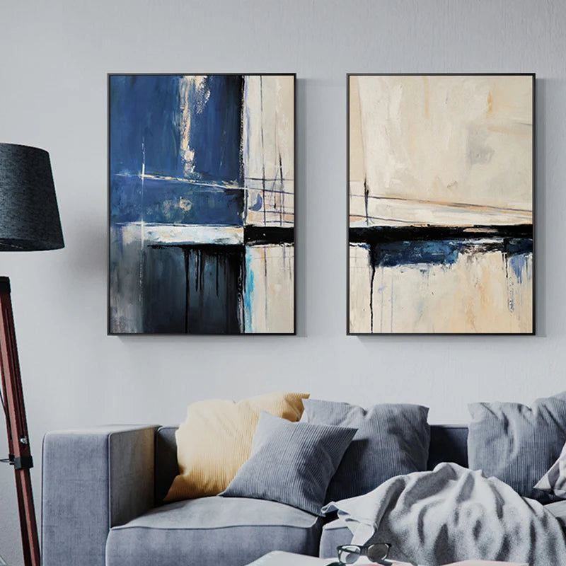 Abstract Blue Nordic Oil painting Wall Art Pictures Canvas Painting for Home Decor Cuadros Living Room Decoration