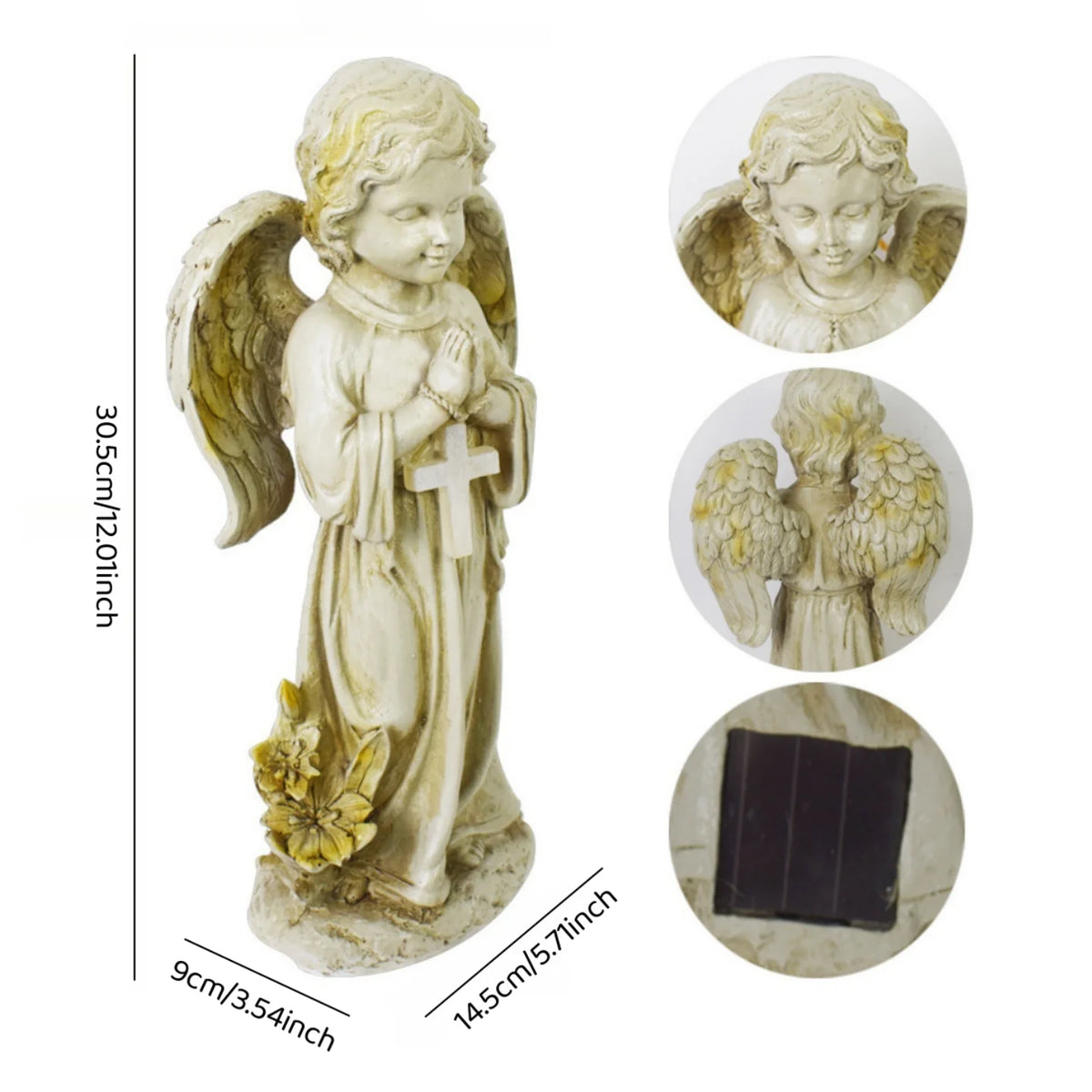 Solar Garden Decor Outdoor Statue, Solar Angel Statues Outside Garden, Solar Resin Prayer Angel with Flower Ornament Light