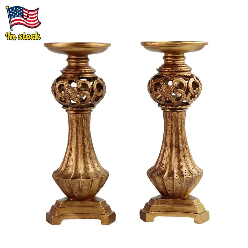 US Stock! Set of Hand-painted Resin Candle Holders with Hollow Flower Carvings-Fashion Home Decor for Enthusiasts Event Planners