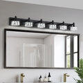 Modern 6-Light Matte Black LED Vanity Light Fixture with Crystal Glass Shades, Bathroom Wall Sconce for Contemporary Home Decor