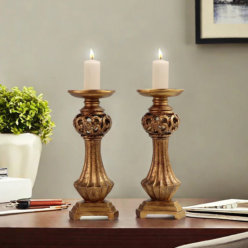 US Stock! Set of Hand-painted Resin Candle Holders with Hollow Flower Carvings-Fashion Home Decor for Enthusiasts Event Planners