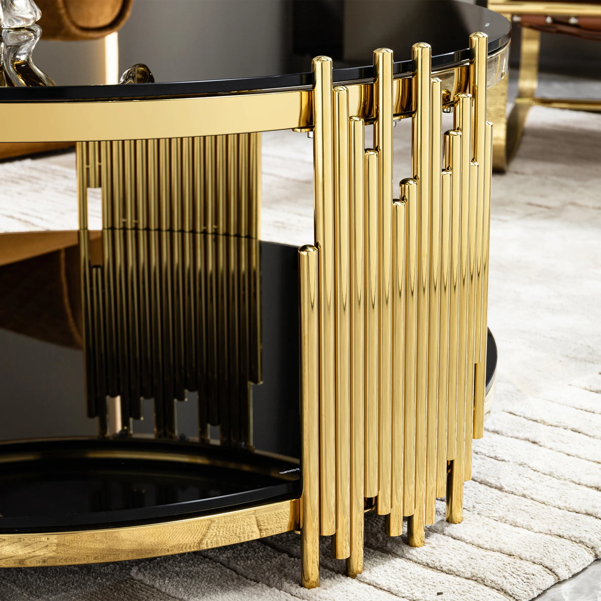 Hotel Luxury Round Shape Glass Top Coffee Table Round for Living Room Black and Gold Home Furniture Stainless Steel Tea Table