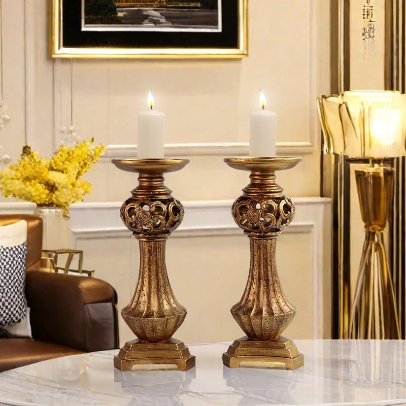 US Stock! Set of Hand-painted Resin Candle Holders with Hollow Flower Carvings-Fashion Home Decor for Enthusiasts Event Planners
