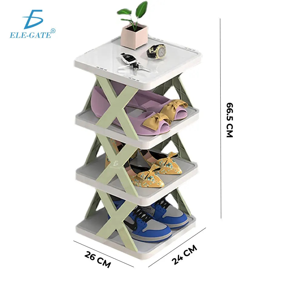 Foldable 4-Level Shoe Rack Organizer ELE-GATE Modern Minimalist Plastic Storage Shelf Home Furniture Freestanding Living Room
