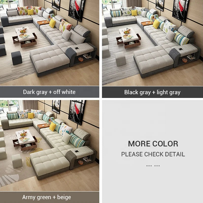 Home Furniture Popular Modern U Shape Sectional Corner Customized  Linen Flannel Fabric Cheap Guangzhou Sofa Set for Living Room